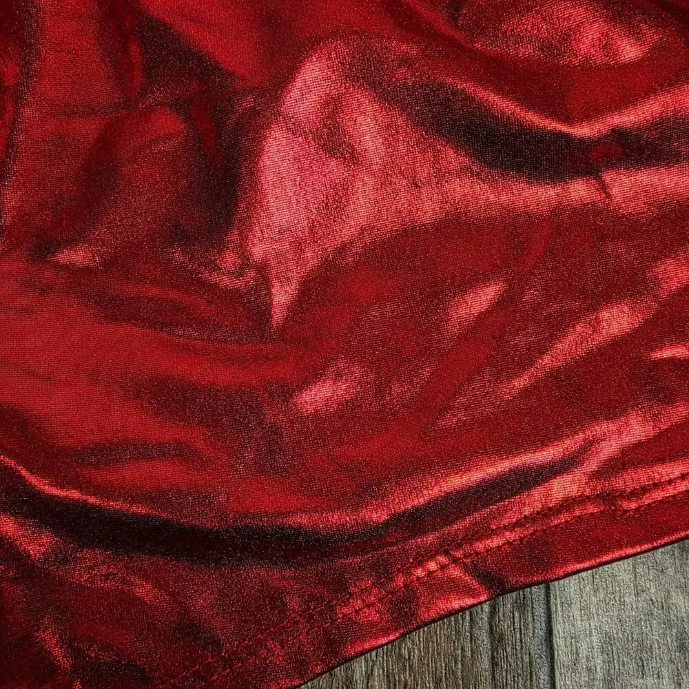 Y2K Red Metallic Booty Mirco Shorts Low Rise Size Large Rave Club 2000s - Picture 4 of 7